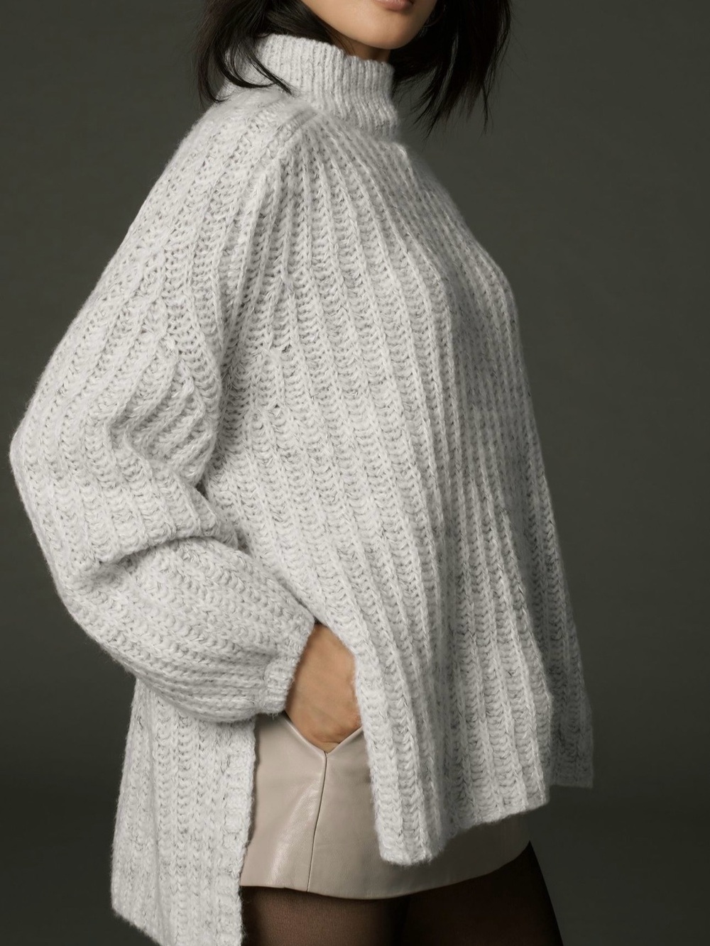Anthropologie Pilcro Textured Tunic Sweater Cream cozy Wool Blend M - Picture 3 of 13